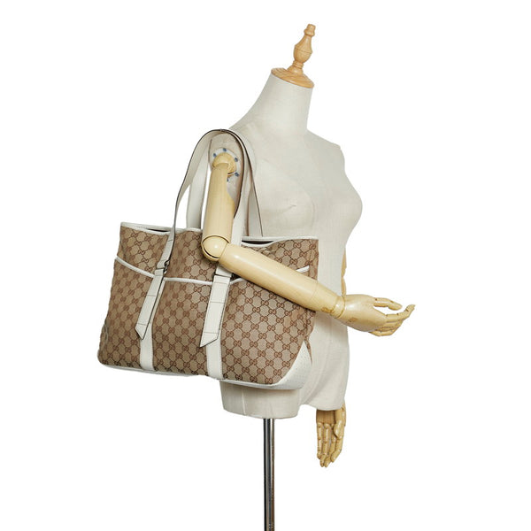 グッチ GGキャンバス トートバッグ ショルダーバッグ 153233 ベージュ ホワイト キャンバス レザー レディース GUCCI 【中古】
