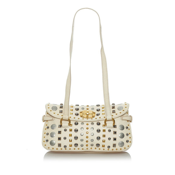 ミュウミュウ スタッズ ホワイト レザー ショルダーバッグ レディース MIUMIU 【中古】