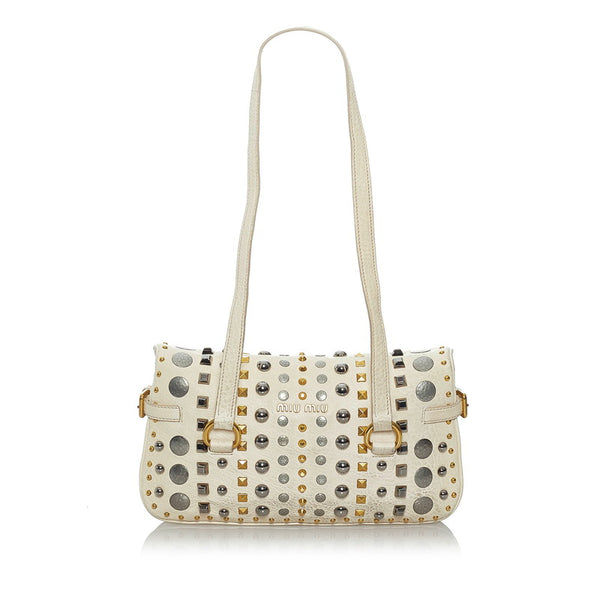 ミュウミュウ スタッズ ホワイト レザー ショルダーバッグ レディース MIUMIU 【中古】