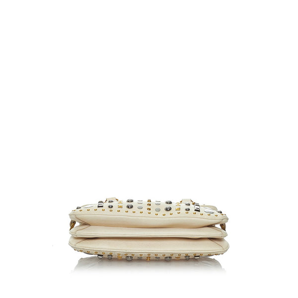 ミュウミュウ スタッズ ホワイト レザー ショルダーバッグ レディース MIUMIU 【中古】