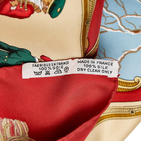 エルメス カレ90 LES PLAISIRS DU FROID 氷上の喜び スカーフ レッド マルチカラー シルク レディース HERMES 【中古】