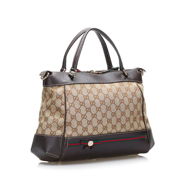 グッチ GGキャンバス シェリー ハンドバッグ 269894 ベージュ ダークブラウン キャンバス レザー レディース GUCCI 【中古】