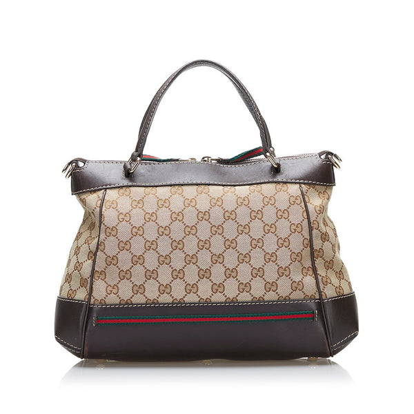 グッチ GGキャンバス シェリー ハンドバッグ 269894 ベージュ ダークブラウン キャンバス レザー レディース GUCCI 【中古】