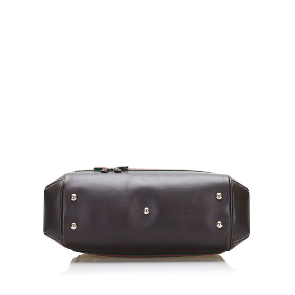 グッチ GGキャンバス シェリー ハンドバッグ 269894 ベージュ ダークブラウン キャンバス レザー レディース GUCCI 【中古】