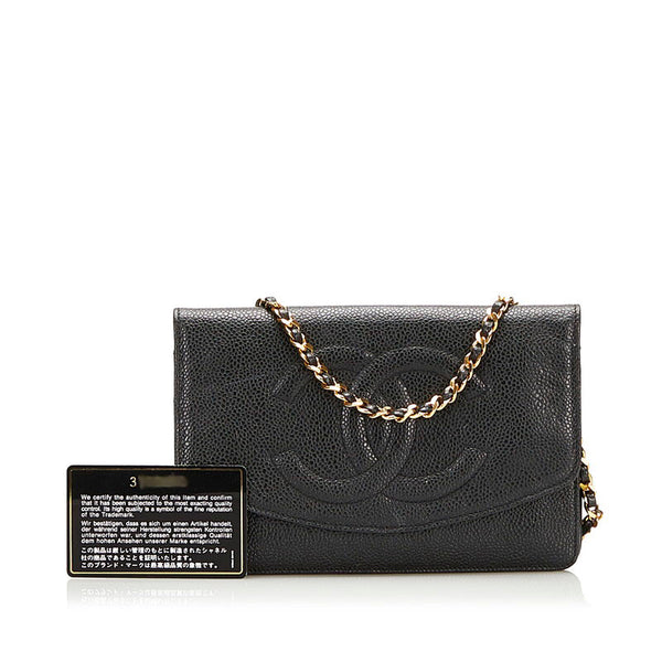 シャネル ココマーク チェーン ショルダーバッグ  ウォレット ブラック キャビアスキン レディース CHANEL 【中古】