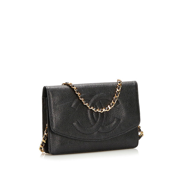 シャネル ココマーク チェーン ショルダーバッグ  ウォレット ブラック キャビアスキン レディース CHANEL 【中古】