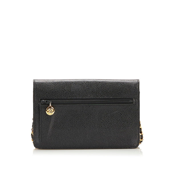 シャネル ココマーク チェーン ショルダーバッグ  ウォレット ブラック キャビアスキン レディース CHANEL 【中古】