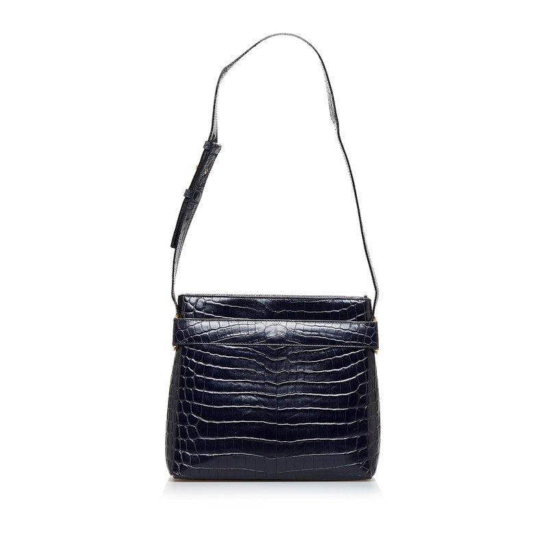 サルヴァトーレフェラガモ ヴァラリボン クロコ型押し ショルダーバッグ AF-21 8726 ネイビー レザー レディース Salvatore Ferragamo 【中古】