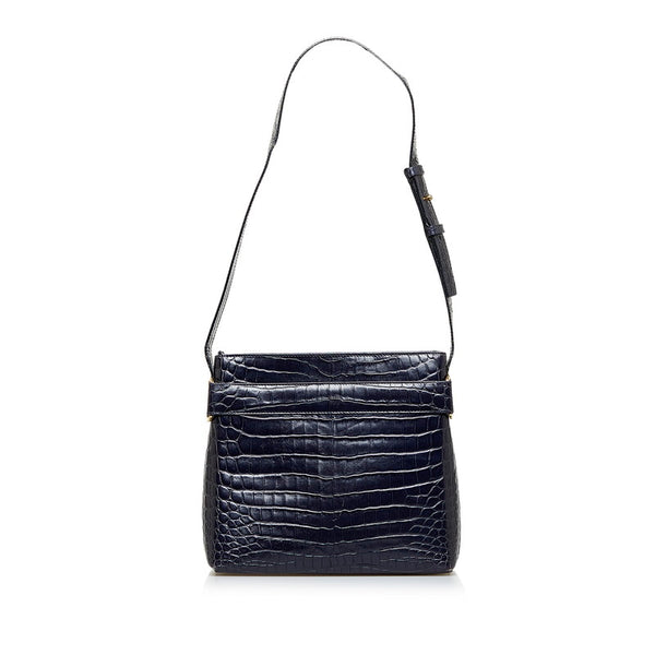 サルヴァトーレフェラガモ ヴァラリボン クロコ型押し ショルダーバッグ AF-21 8726 ネイビー レザー レディース Salvatore Ferragamo 【中古】