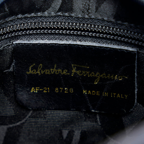 サルヴァトーレフェラガモ ヴァラリボン クロコ型押し ショルダーバッグ AF-21 8726 ネイビー レザー レディース Salvatore Ferragamo 【中古】
