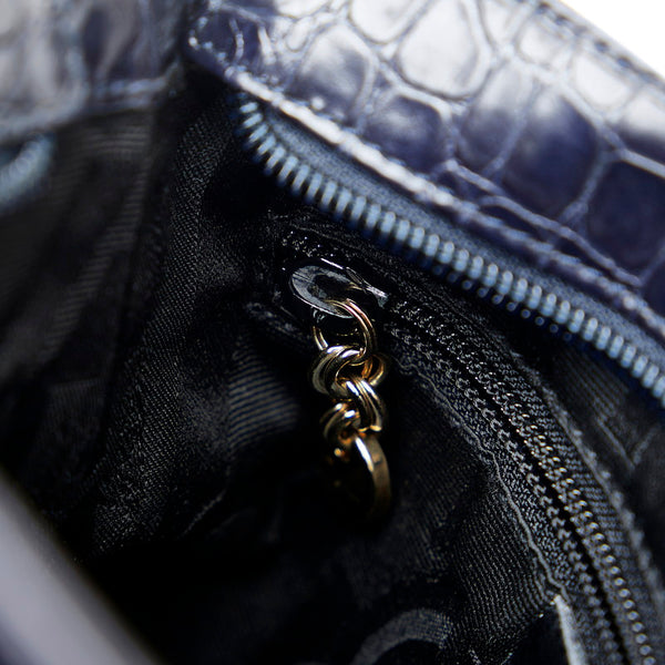 サルヴァトーレフェラガモ ヴァラリボン クロコ型押し ショルダーバッグ AF-21 8726 ネイビー レザー レディース Salvatore Ferragamo 【中古】