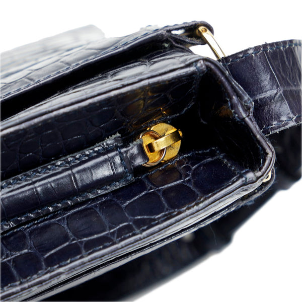 サルヴァトーレフェラガモ ヴァラリボン クロコ型押し ショルダーバッグ AF-21 8726 ネイビー レザー レディース Salvatore Ferragamo 【中古】