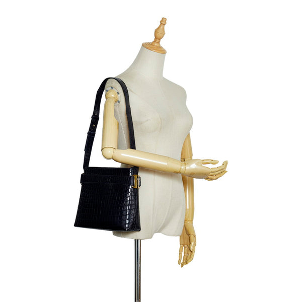 サルヴァトーレフェラガモ ヴァラリボン クロコ型押し ショルダーバッグ AF-21 8726 ネイビー レザー レディース Salvatore Ferragamo 【中古】