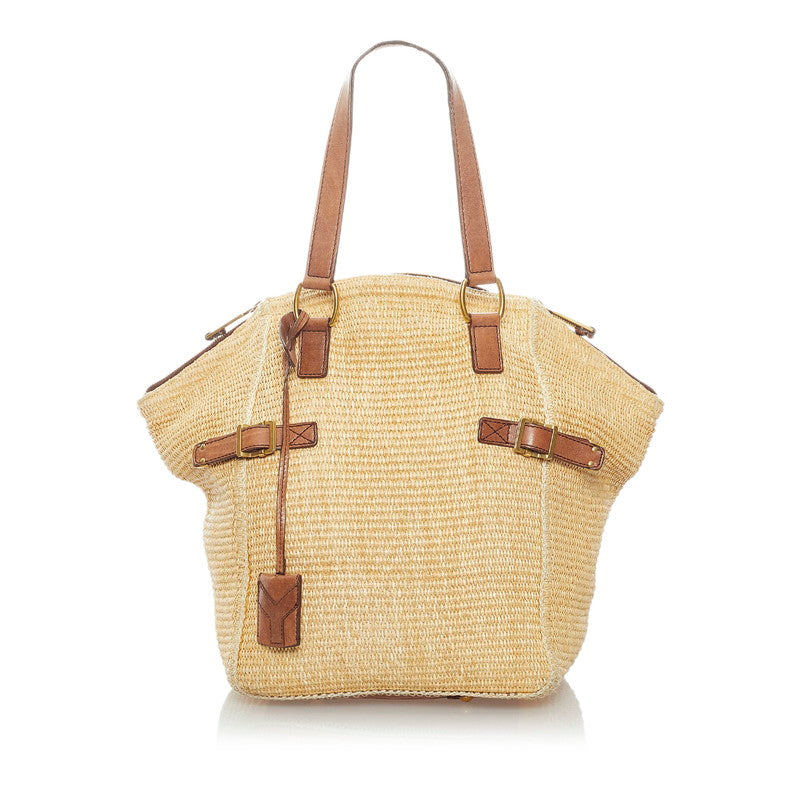 サンローラン かごバッグ トートバッグ ベージュ ラフィア レザー レディース SAINT LAURENT 【中古】