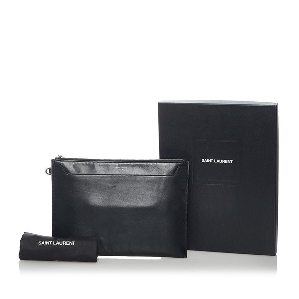 サンローラン ブラック レザー クラッチバッグ メンズ SAINT LAURENT 【中古】