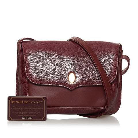カルティエ マスト ボルドー ワインレッド レザー 斜めがけ ショルダー レディース CARTIER 【中古】
