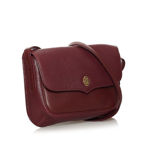 カルティエ マスト ボルドー ワインレッド レザー 斜めがけ ショルダー レディース CARTIER 【中古】