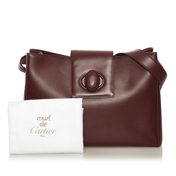 カルティエ マストライン ショルダーバッグ ボルドー レザー レディース CARTIER 【中古】