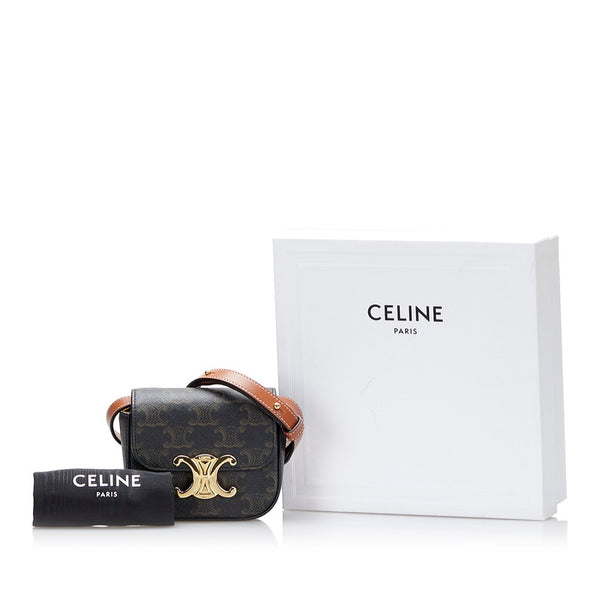 セリーヌ ミニトリオンフ 斜め掛け ショルダーバッグ ショルダーポシェット ブラック ブラウン PVC レザー レディース CELINE 【中古】