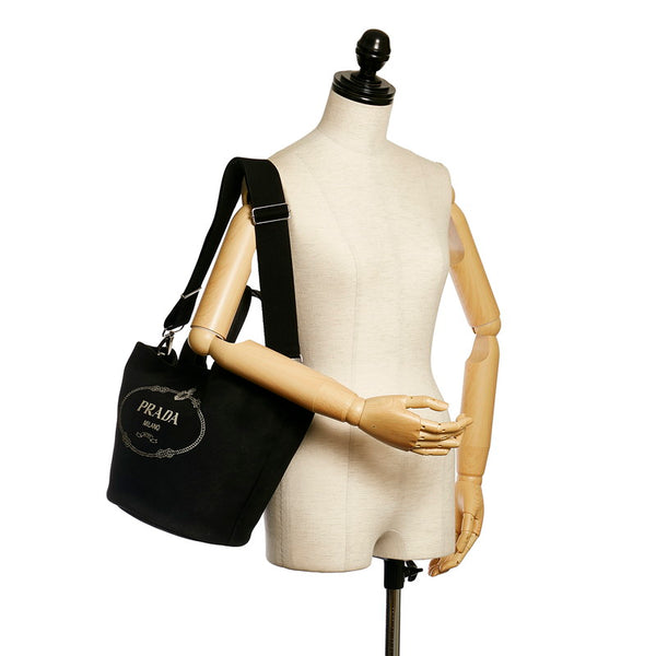 プラダ カナパ ファブリック ハンドバッグ ショルダーバッグ 2WAY ブラック キャンバス レディース PRADA 【中古】