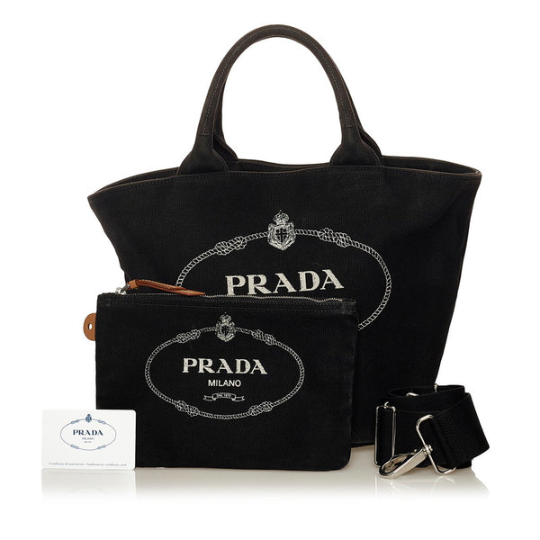 プラダ カナパ ファブリック ハンドバッグ ショルダーバッグ 2WAY ブラック キャンバス レディース PRADA 【中古】