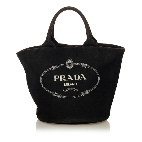 プラダ カナパ ファブリック ハンドバッグ ショルダーバッグ 2WAY ブラック キャンバス レディース PRADA 【中古】