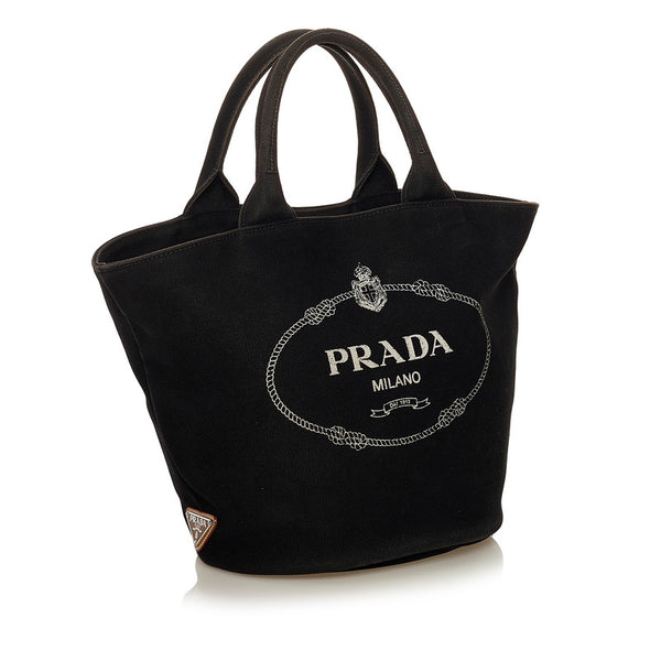 プラダ カナパ ファブリック ハンドバッグ ショルダーバッグ 2WAY ブラック キャンバス レディース PRADA 【中古】