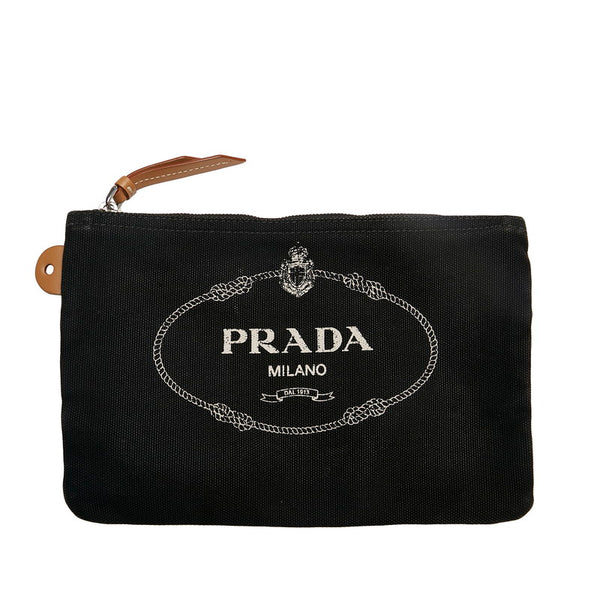 プラダ カナパ ファブリック ハンドバッグ ショルダーバッグ 2WAY ブラック キャンバス レディース PRADA 【中古】