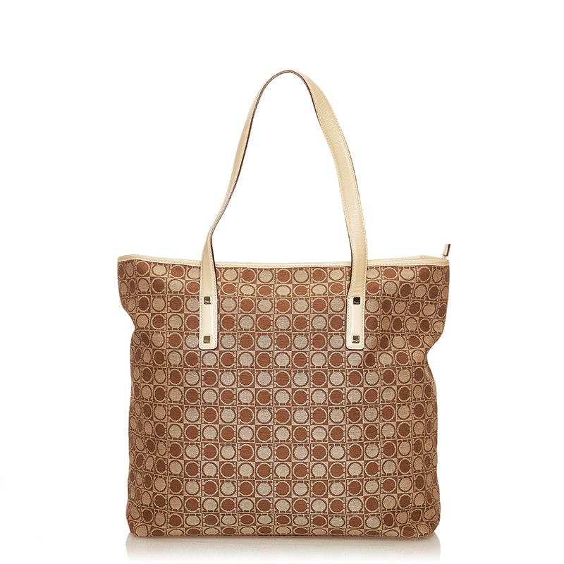 サルヴァトーレフェラガモ ガンチーニ トートバッグ AU 21 2812 ベージュ キャンバス レザー レディース Salvatore Ferragamo 【中古】