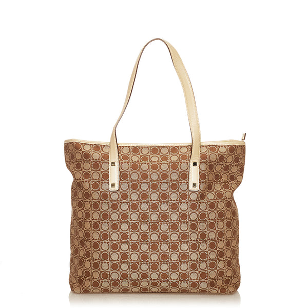 サルヴァトーレフェラガモ ガンチーニ トートバッグ AU 21 2812 ベージュ キャンバス レザー レディース Salvatore Ferragamo 【中古】