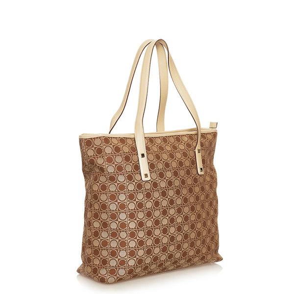 サルヴァトーレフェラガモ ガンチーニ トートバッグ AU 21 2812 ベージュ キャンバス レザー レディース Salvatore Ferragamo 【中古】