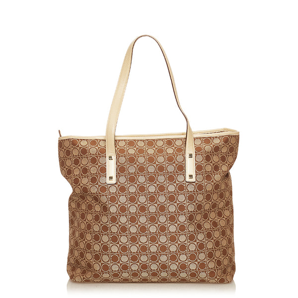 サルヴァトーレフェラガモ ガンチーニ トートバッグ AU 21 2812 ベージュ キャンバス レザー レディース Salvatore Ferragamo 【中古】