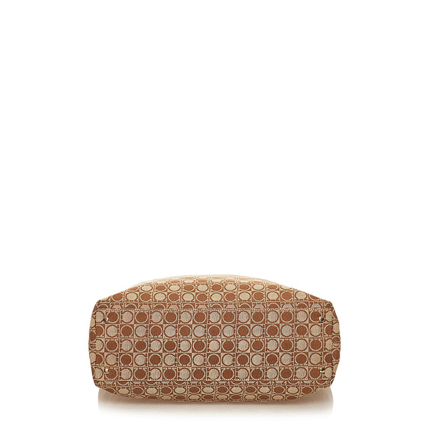 サルヴァトーレフェラガモ ガンチーニ トートバッグ AU 21 2812 ベージュ キャンバス レザー レディース Salvatore Ferragamo 【中古】