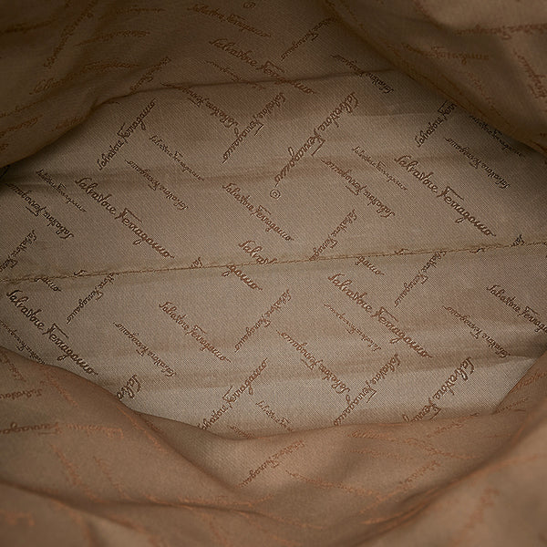 サルヴァトーレフェラガモ ガンチーニ トートバッグ AU 21 2812 ベージュ キャンバス レザー レディース Salvatore Ferragamo 【中古】