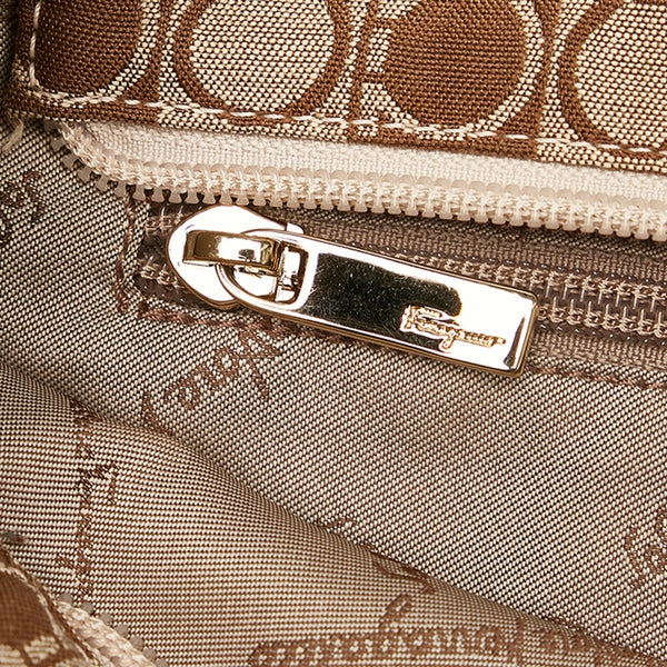 サルヴァトーレフェラガモ ガンチーニ トートバッグ AU 21 2812 ベージュ キャンバス レザー レディース Salvatore Ferragamo 【中古】