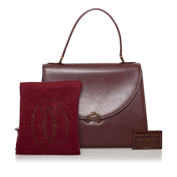 カルティエ マスト ハンドバッグ ボルドー レザー レディース CARTIER 【中古】