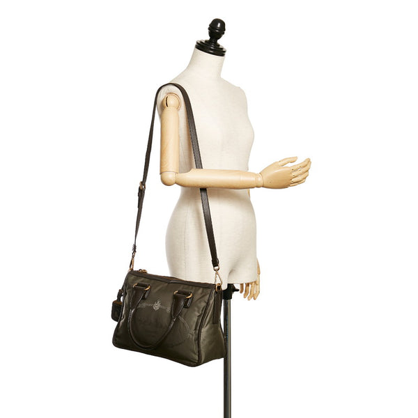 プラダ ロゴジャガード  カーキ ダークブラウン  ナイロン レザー ハンドバッグ ショルダーバッグ 2way レディース PRADA 【中古】