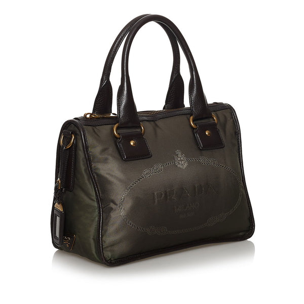プラダ ロゴジャガード  カーキ ダークブラウン  ナイロン レザー ハンドバッグ ショルダーバッグ 2way レディース PRADA 【中古】