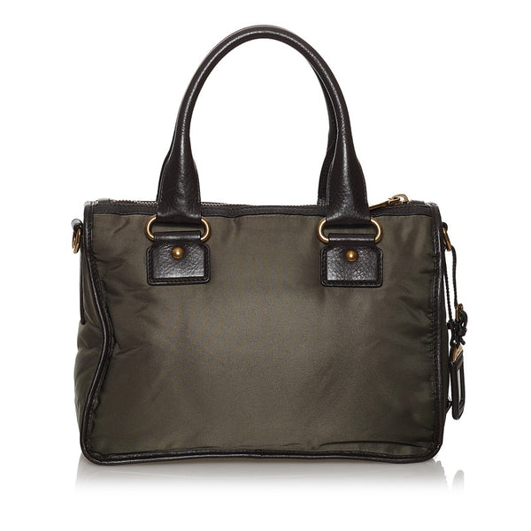 プラダ ロゴジャガード  カーキ ダークブラウン  ナイロン レザー ハンドバッグ ショルダーバッグ 2way レディース PRADA 【中古】