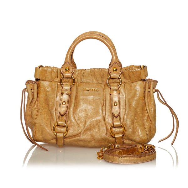 ミュウミュウ ハンドバッグ ショルダーバッグ 2WAY ベージュ レザー レディース MIUMIU 【中古】