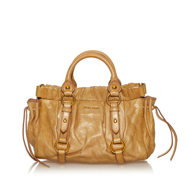 ミュウミュウ ハンドバッグ ショルダーバッグ 2WAY ベージュ レザー レディース MIUMIU 【中古】