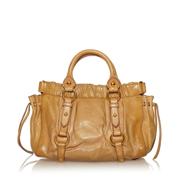 ミュウミュウ ハンドバッグ ショルダーバッグ 2WAY ベージュ レザー レディース MIUMIU 【中古】