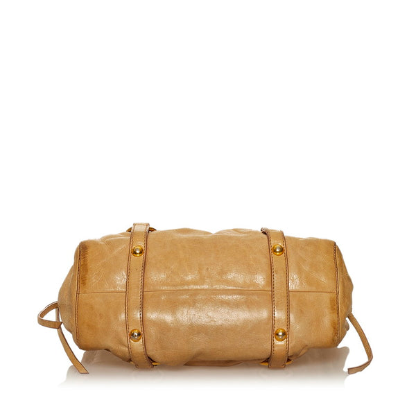 ミュウミュウ ハンドバッグ ショルダーバッグ 2WAY ベージュ レザー レディース MIUMIU 【中古】