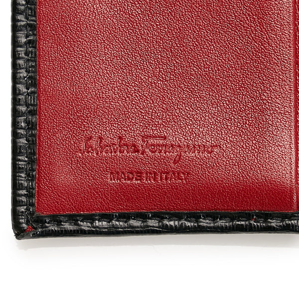 サルヴァトーレフェラガモ ガンチーニ 二つ折り財布 JL-66 0804 ブラック　レッド レザー メンズ Salvatore Ferragamo 【中古】