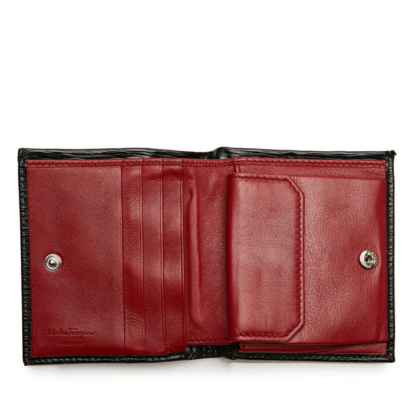 サルヴァトーレフェラガモ ガンチーニ 二つ折り財布 JL-66 0804 ブラック　レッド レザー メンズ Salvatore Ferragamo 【中古】