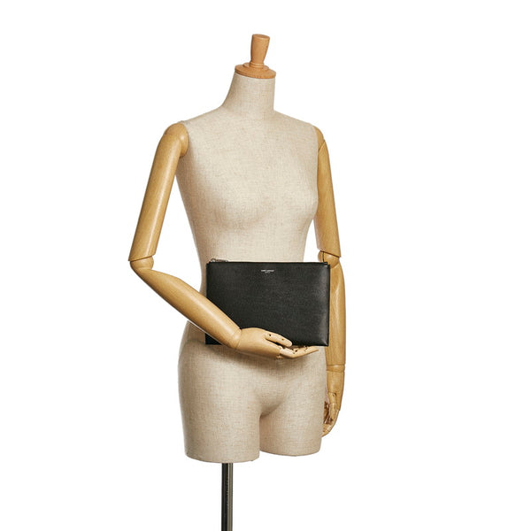 サンローラン クラッチバッグ ブラック レザー レディース SAINT LAURENT 【中古】