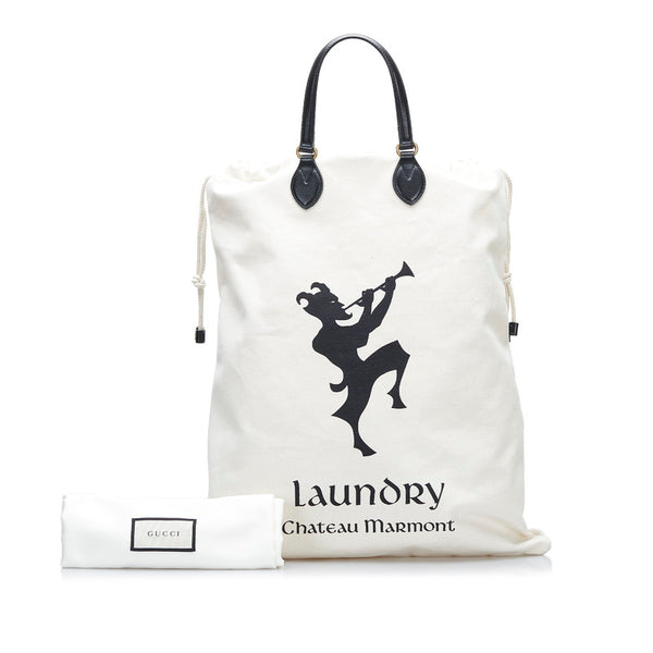 グッチ シャトーマーモント ドローストリングス ハンドバッグ トートバッグ 552403 ホワイト  キャンバス レザー レディース GUCCI 【中古】