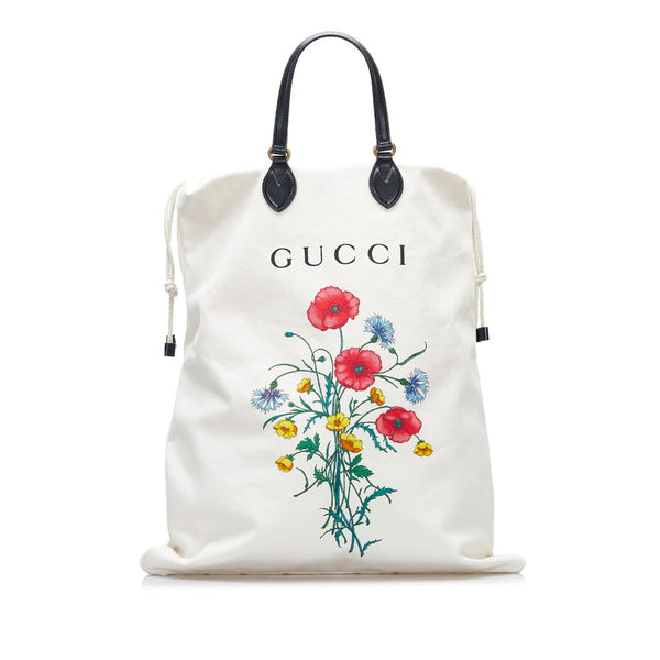 グッチ シャトーマーモント ドローストリングス ハンドバッグ トートバッグ 552403 ホワイト  キャンバス レザー レディース GUCCI 【中古】