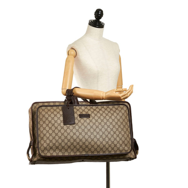 グッチ GGスプリーム ボストンバッグ 114225 ブラウン アイボリー PVC レザー メンズ GUCCI 【中古】