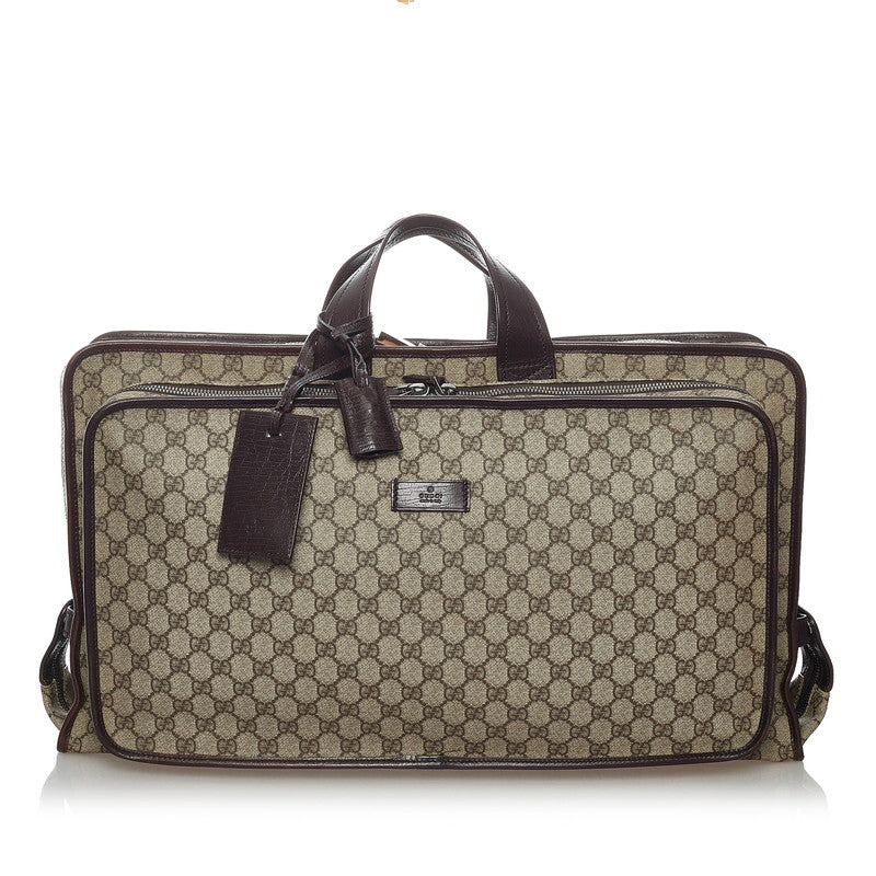 グッチ GGスプリーム ボストンバッグ 114225 ブラウン アイボリー PVC レザー メンズ GUCCI 【中古】